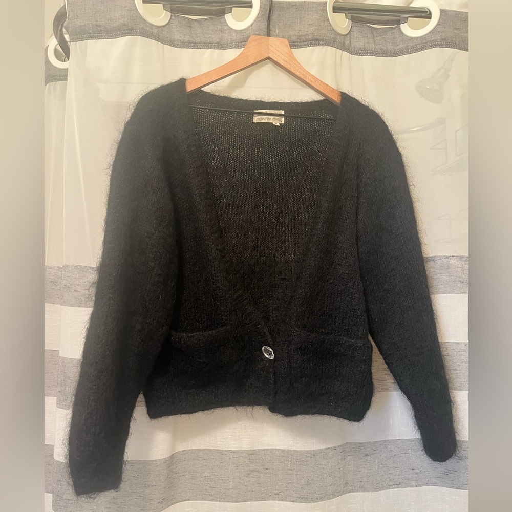 Black slouchy wool knit classic cardigan, women’s size M